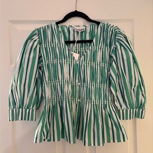Ganni Green Striped Blouse